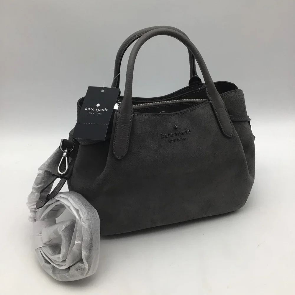 Kate Spade Dumpling Suede Leather Satchel Shoulder Bag Purse Grey KM141 NWT